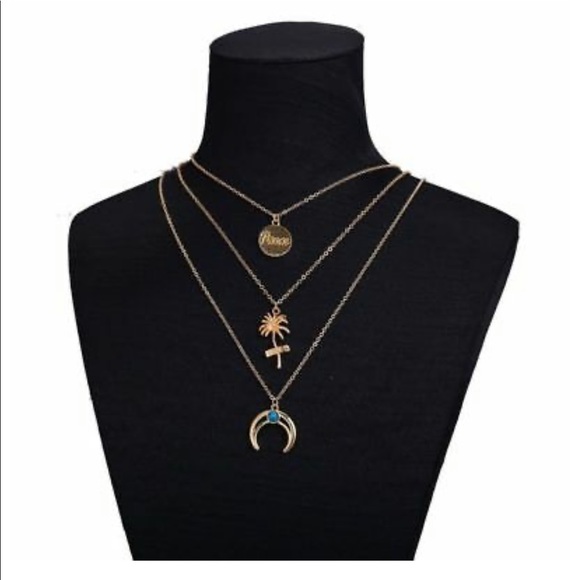 3/$30 NEW! Multilayer Palm Tree Peace Necklace Boho - Picture 2 of 5